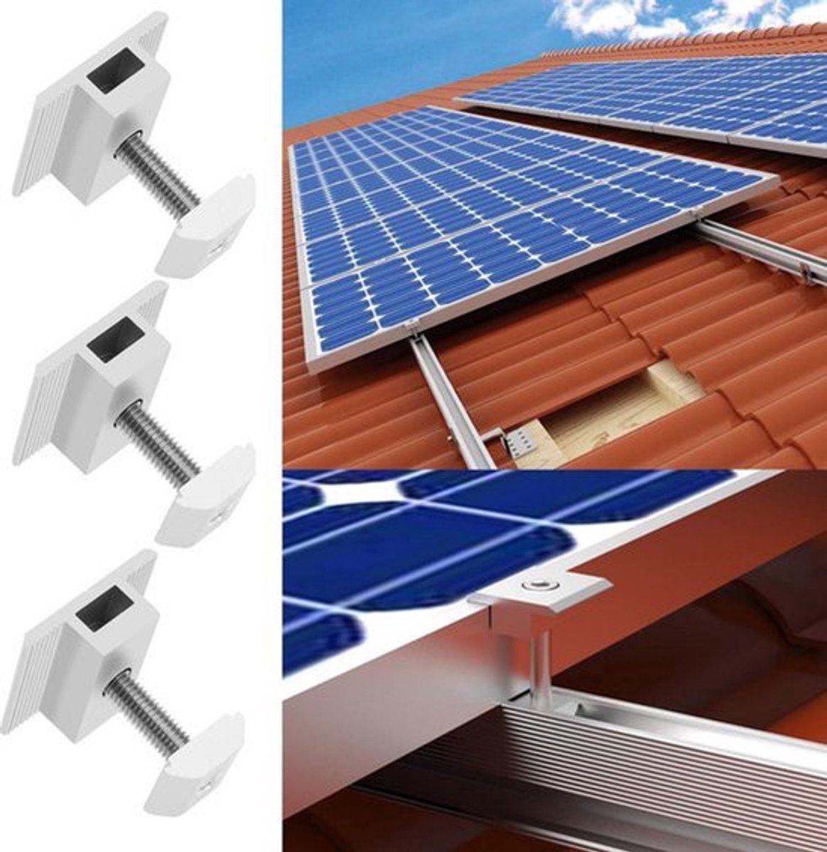 PV Fotovoltaïsche Solar Trapeziumvormige Montage Beugels - Zonnepaneel Klemmen - Aluminium Centre Klemmen - RV Platte Dak - Schip Grond - Garage - RV Platte Oppervlak .
