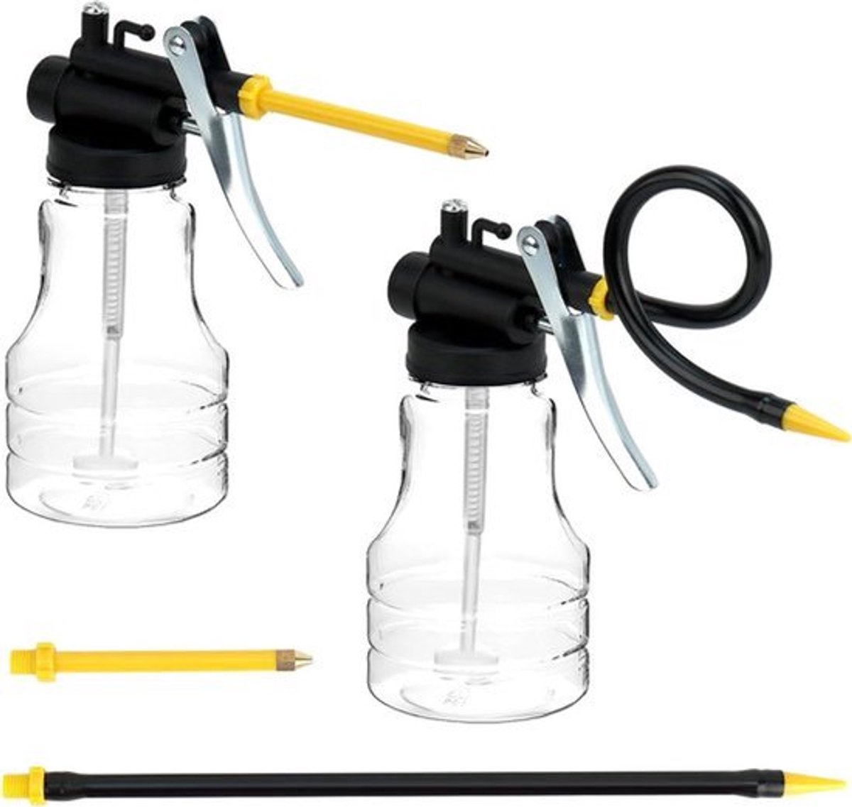 Transparante oliekan met pomp - Set van 2 - 250 ml - Rechte en flexibele tuit