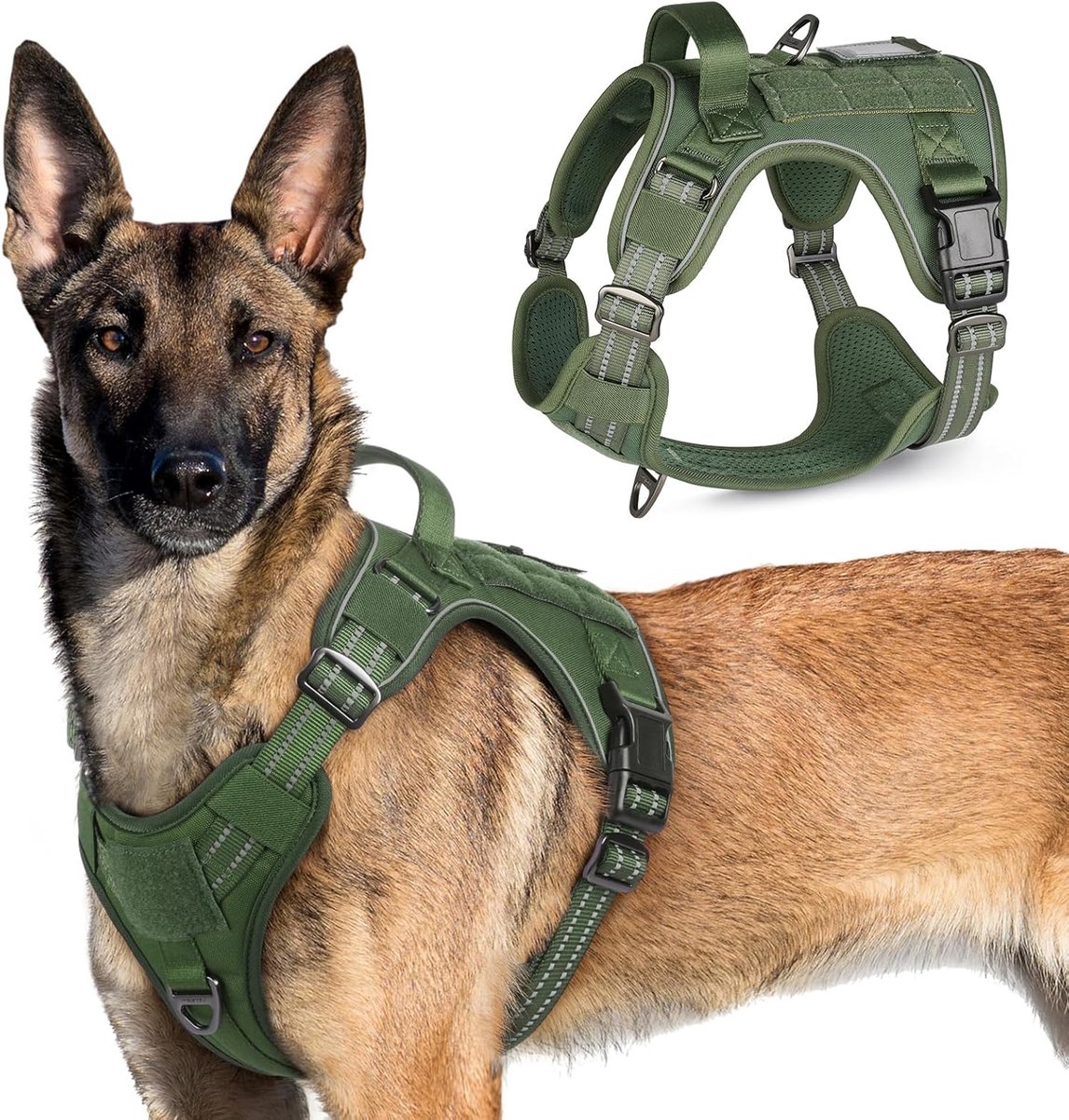 Thijox - Hondentuig No-Pull Tactisch Hondenharnas met Molle Paneel en Handvat, Reflecterend Verstelbaar voor Grote Honden, Borst Harnas voor Wandelen