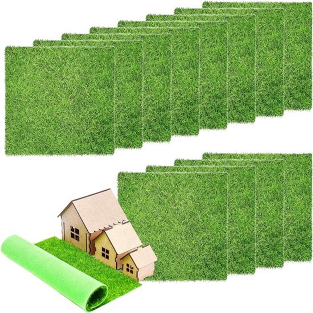Mini-kunstgras - 12 stuks - 15 x 15 cm - Grastapijt voor miniatuurtuin - Kunstminiatuur mos decoratie