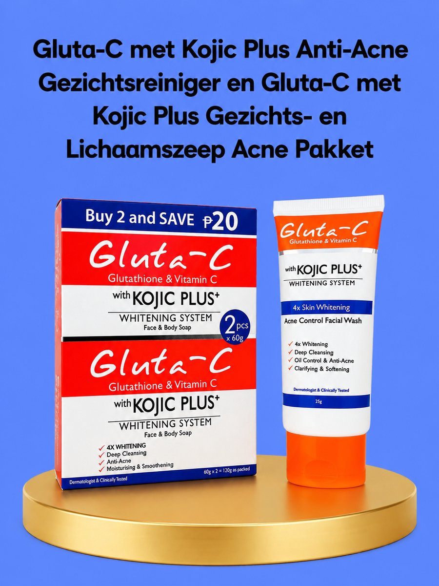 Gluta-C met Kojic Plus Anti-Acne Gezichtsreiniger en Gluta-C met Kojic Plus Gezichts- en Lichaamszeep Acne Pakket
