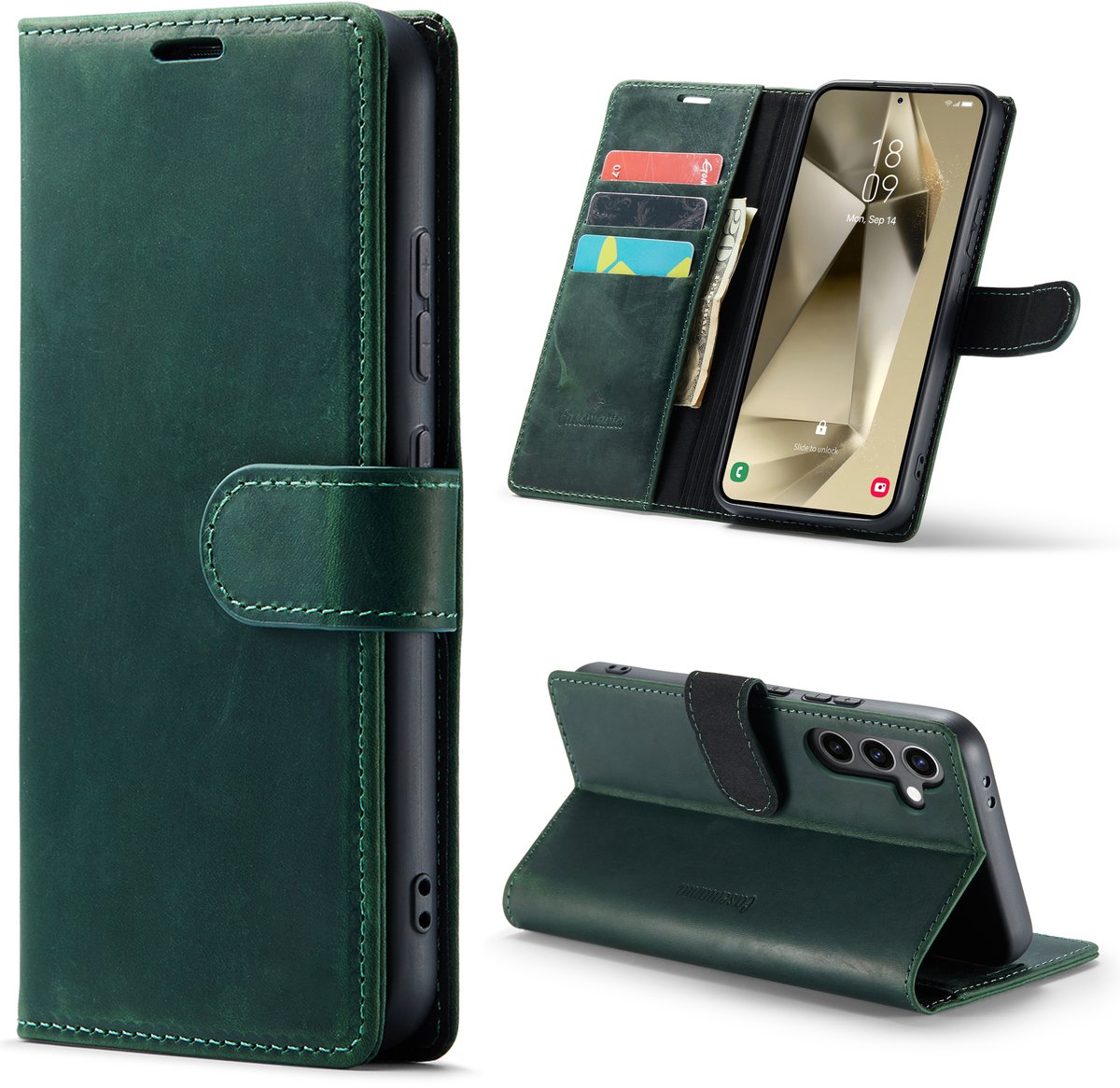 Casemania Echt Leren Hoesje Geschikt voor Samsung Galaxy S25 Plus - Emerald Green - Leer Wallet Hoes - Portemonnee Book Cover met Pasjeshouder