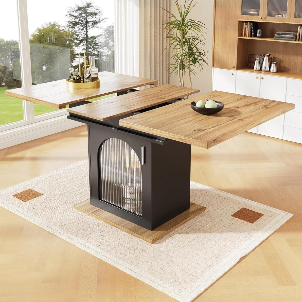 Uittrekbare eettafel - Eetkamertafel - Gezellig tafelen - Met glazen deur - 140 x 80 cm - Zwart