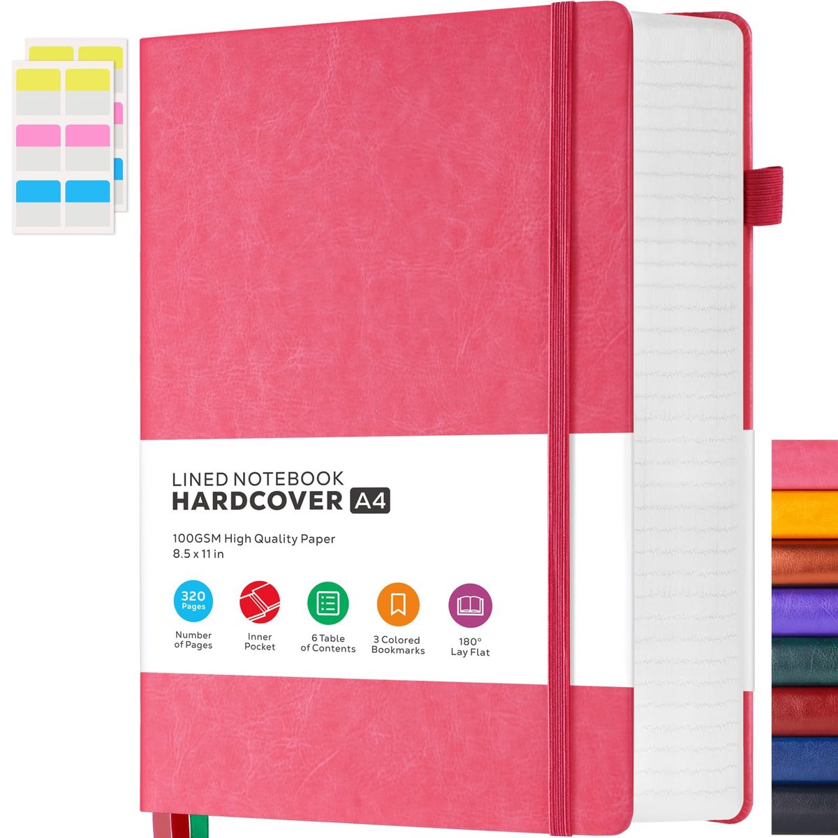 SnelShoppen - FOCUS DAY Notitieboek A4, Bullet Journal, Dagboek, Gelinieerd, 320 Pagina's, 100 g/m² Premium Papier, Notitieblok 21,5 x 28 cm, Roze, Ge