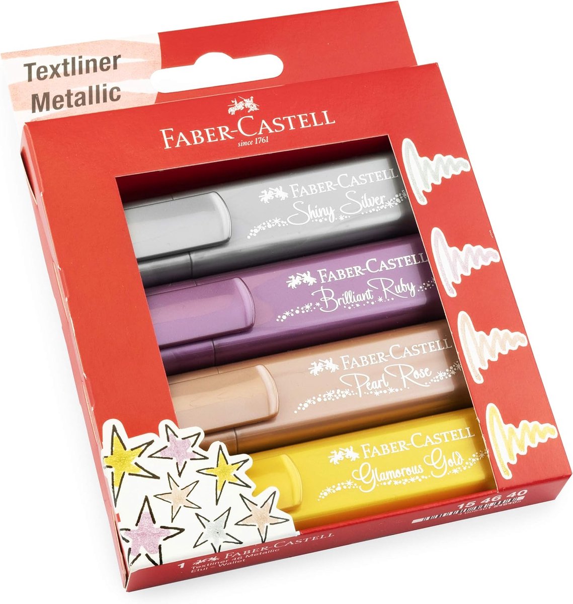 Thijox - Markeerstiftenset TL 46 - 4 Metallic Markers met Duurzame Wigpunt - Lijndikte 1-5mm - Lichtdoorlatende Stiften voor School, Kantoor en Creati