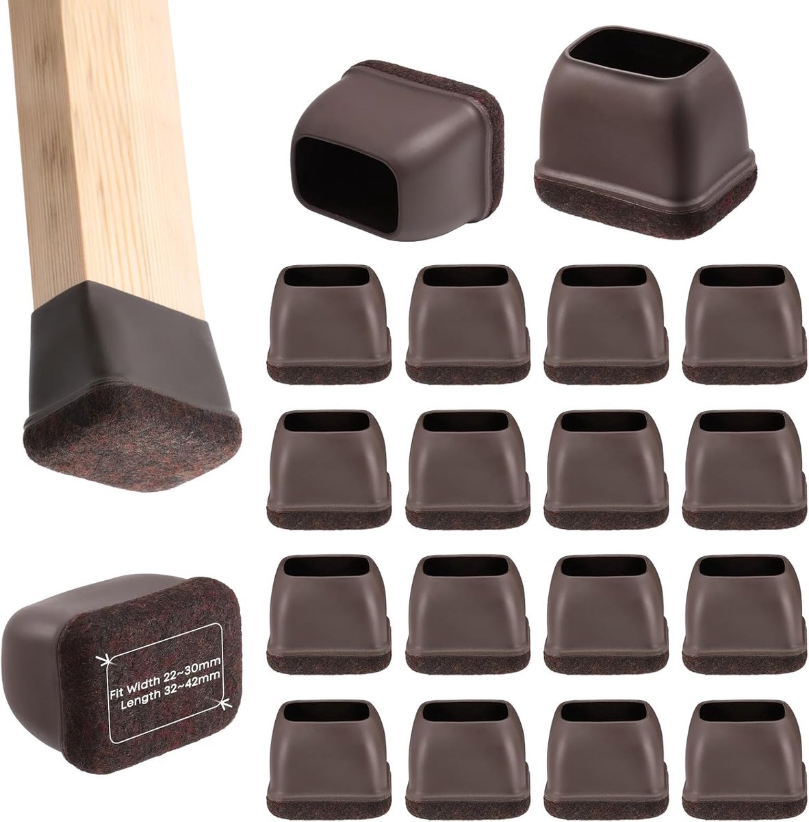 SnelShoppen - 16 Stuks Silicone Stoelpoot Beschermers voor Tegels, Bruin, Rechthoekig, Voo