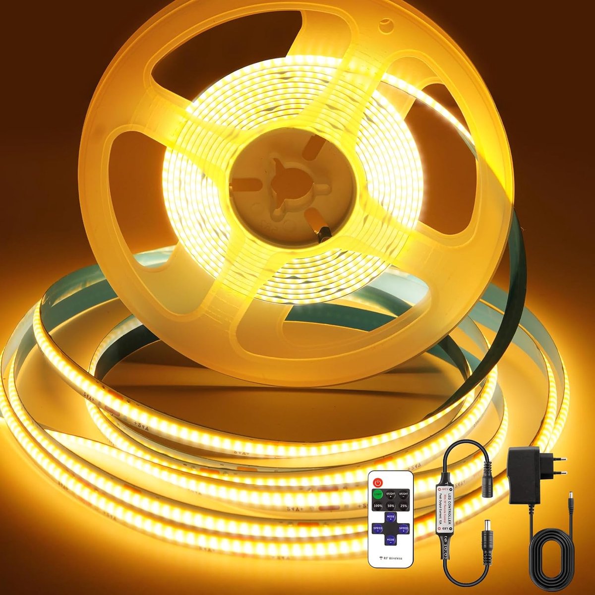 SnelShoppen - COB LED Strip 3m Warm White 2700K Dimmable TV LED Backlight Flexibel LED Tape met RF Remote Control voor Keuken, Stairs en Slaapkamer -