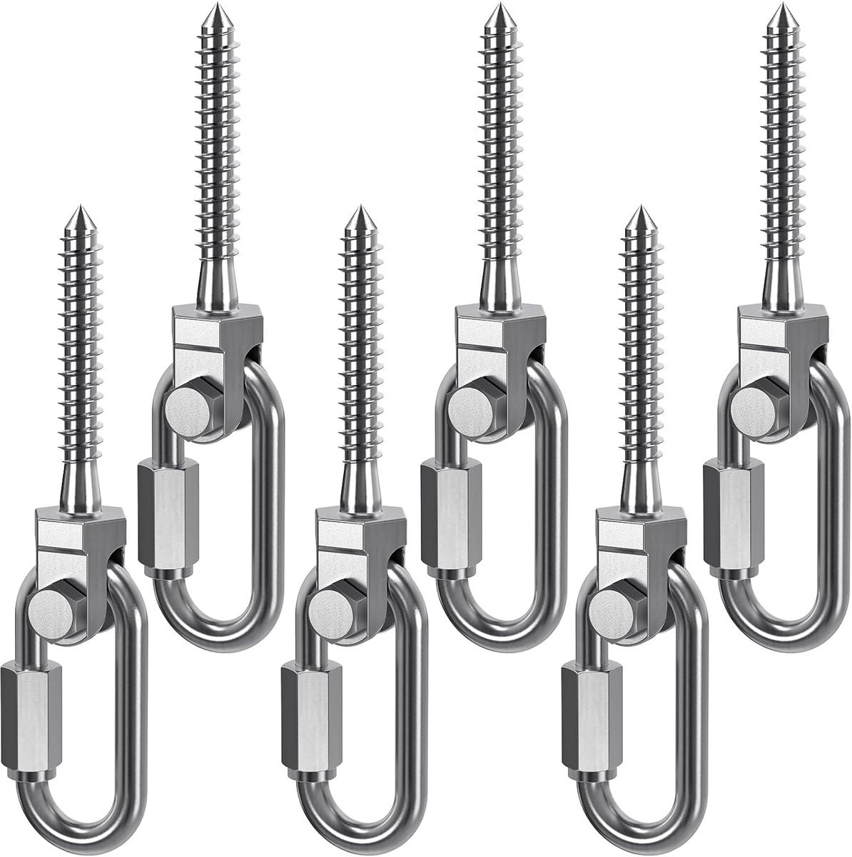SnelShoppen - 6er Set Plafonnhaken Schommelhaken M10 - Edelstaal Draaithaken voor Hangstoelen, Schommels, Veranda, Buiten, Speelplaats, Zware Lasten