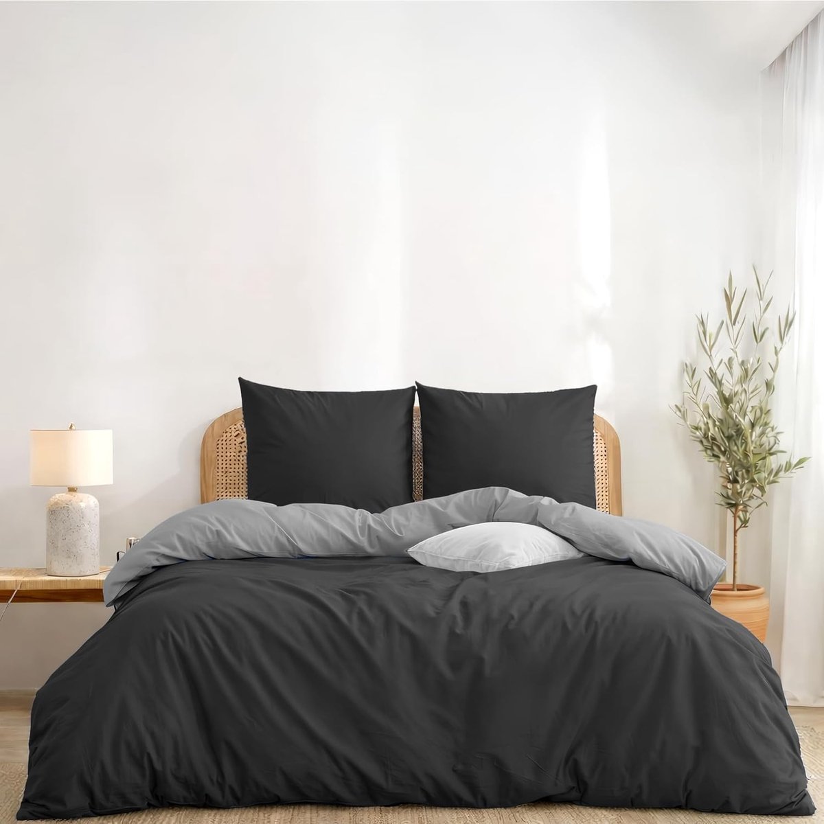 SnelShoppen - Dekbedovertrek 200x200 cm met 2 Kussenslopen 65x65 cm, Donkergrijs/Lichtgrijs, Microfiber, Oeko-Tex, Reversible Bedding Set voor Comfort