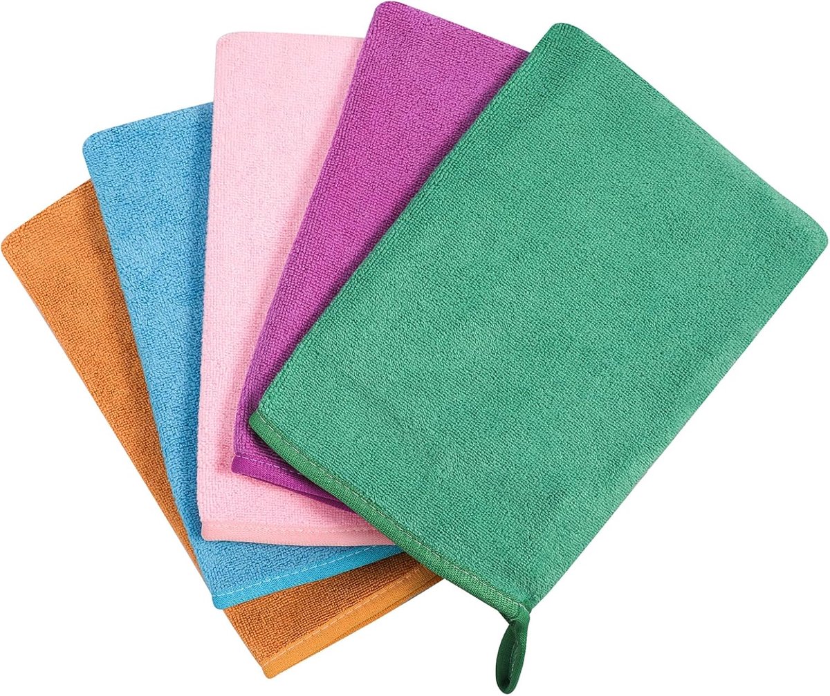SnelShoppen - Set van 5 Microfiber Gezichtsdoekjes - Super Absorberend en Zacht - Lichte Gastendoeken 21x15cm in 5 Kleuren - Ideaal voor Badkamer en V