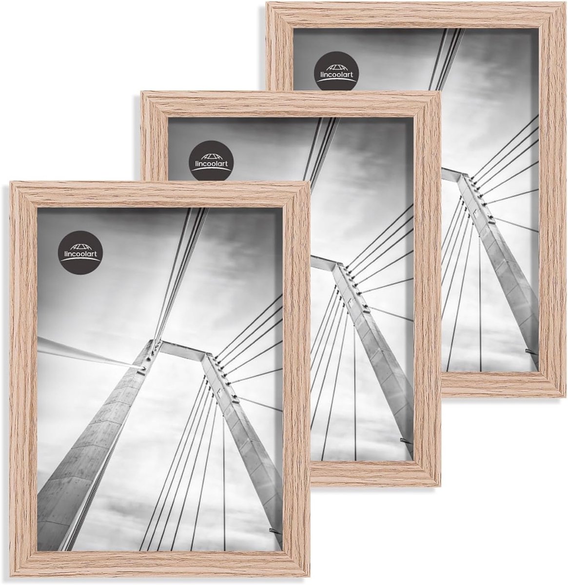 Fotolijst Set - Houten Lijsten - Foto's Tonen - Onbreekbaar Acrylglas - 3 Stuks 15x20 - Naturel