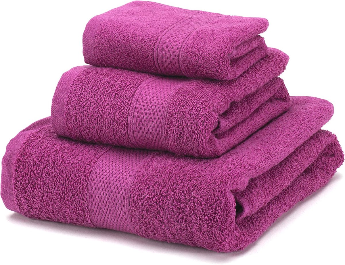 SnelShoppen - Towel Set 3-delig - 100% Katoen - Zacht en Absorberend - 450 g/m² - Malve - Douche- en Handdoeken Voor Thuis of Camping