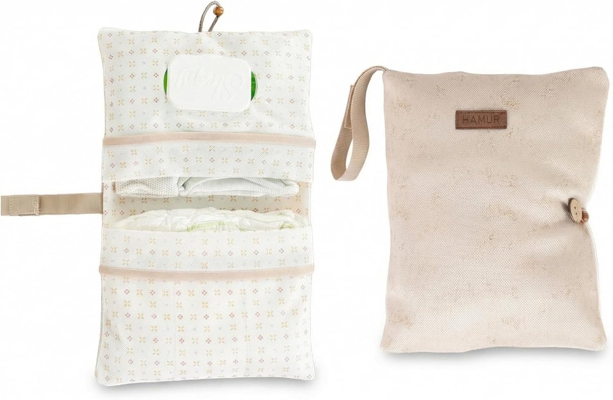 SnelShoppen - Luiertas Organizer 2-in-1 - Compacte Baby Organizer voor Onderweg - Beige - Ideaal voor Luiers, Doeken, Crème, Babyspullen - Opvouwbaar