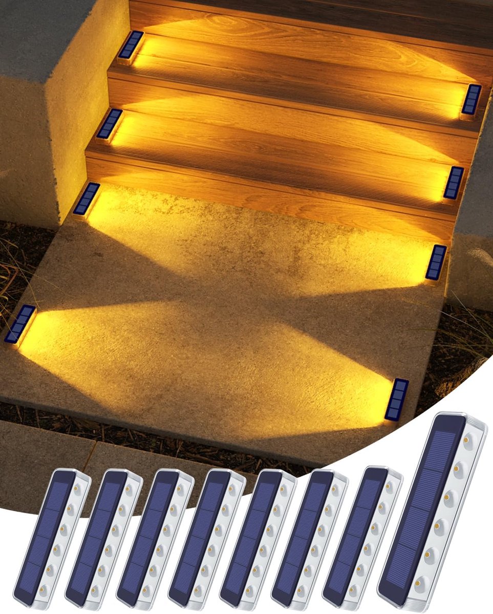 SnelShoppen - 8PCS Outdoor Solar Lights - IP68 Waterdichte Tuinverlichting - Warm Witte LED Lichten voor Buiten Trappen, Tuin, Patio, Pad - Energiekla