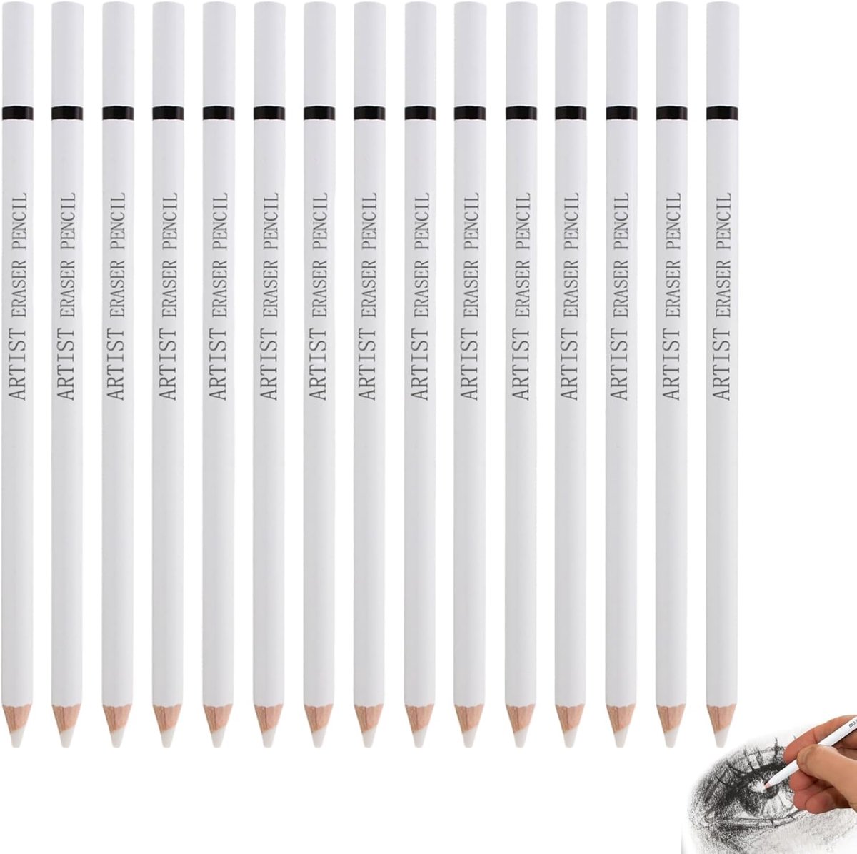 SnelShoppen - Set van 15 Gomme Pencils, Witte Charcoal Pen voor Tekenen, Witte Gum voor Schetsen en Beoordelingen, Niet-Toxisch, Geschikt voor Student