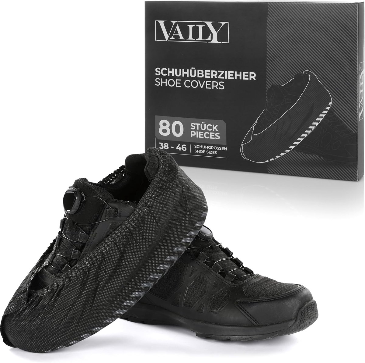 SnelShoppen - Vaily Schoenhoezen, zwart, 80 stuks (40 paar), duurzame en antislip overschoenen voor laboratoria, ziekenhuizen en kantoren