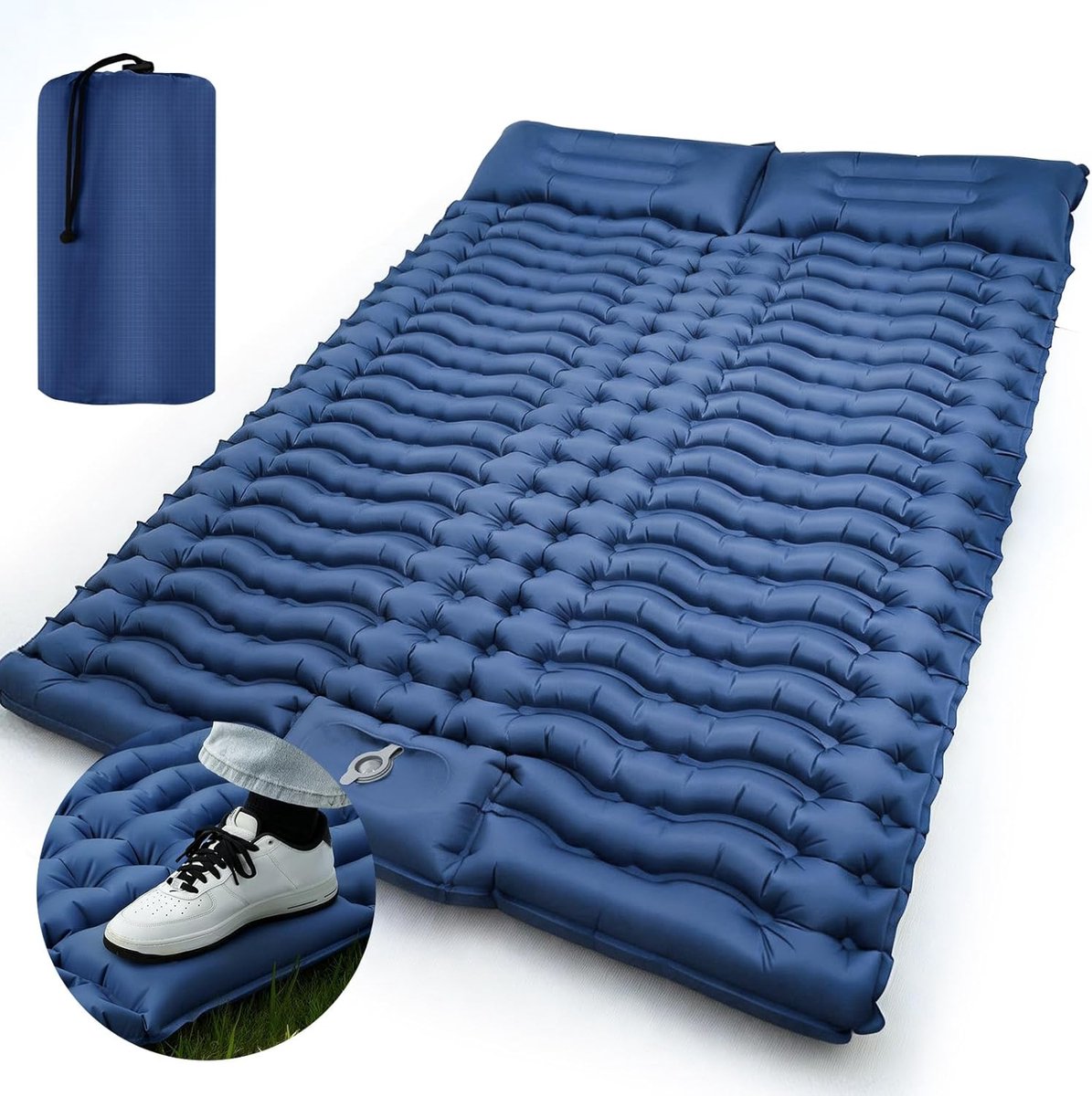Thijox - Dubbele Isolerende Campingmat, Opblaasbaar Luchtbed voor 2 Personen, Ultralicht 195x125x10 cm met Luchtpomp, Kussen en Voetdruk, Ideaal voor