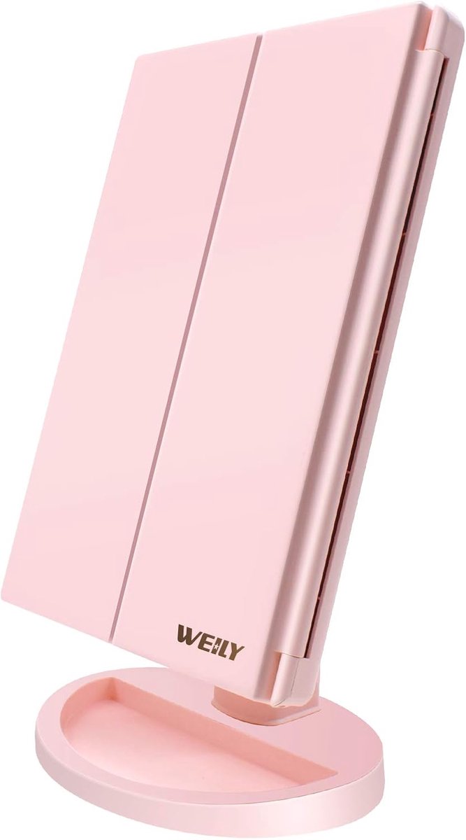 Thijox - Verlichte Make-upspiegel met LED, 1X/2X/3X Vergroting, Verstelbaar Licht, 180° Rotatie, Cosmetische Spiegel voor Aanrecht, Roze