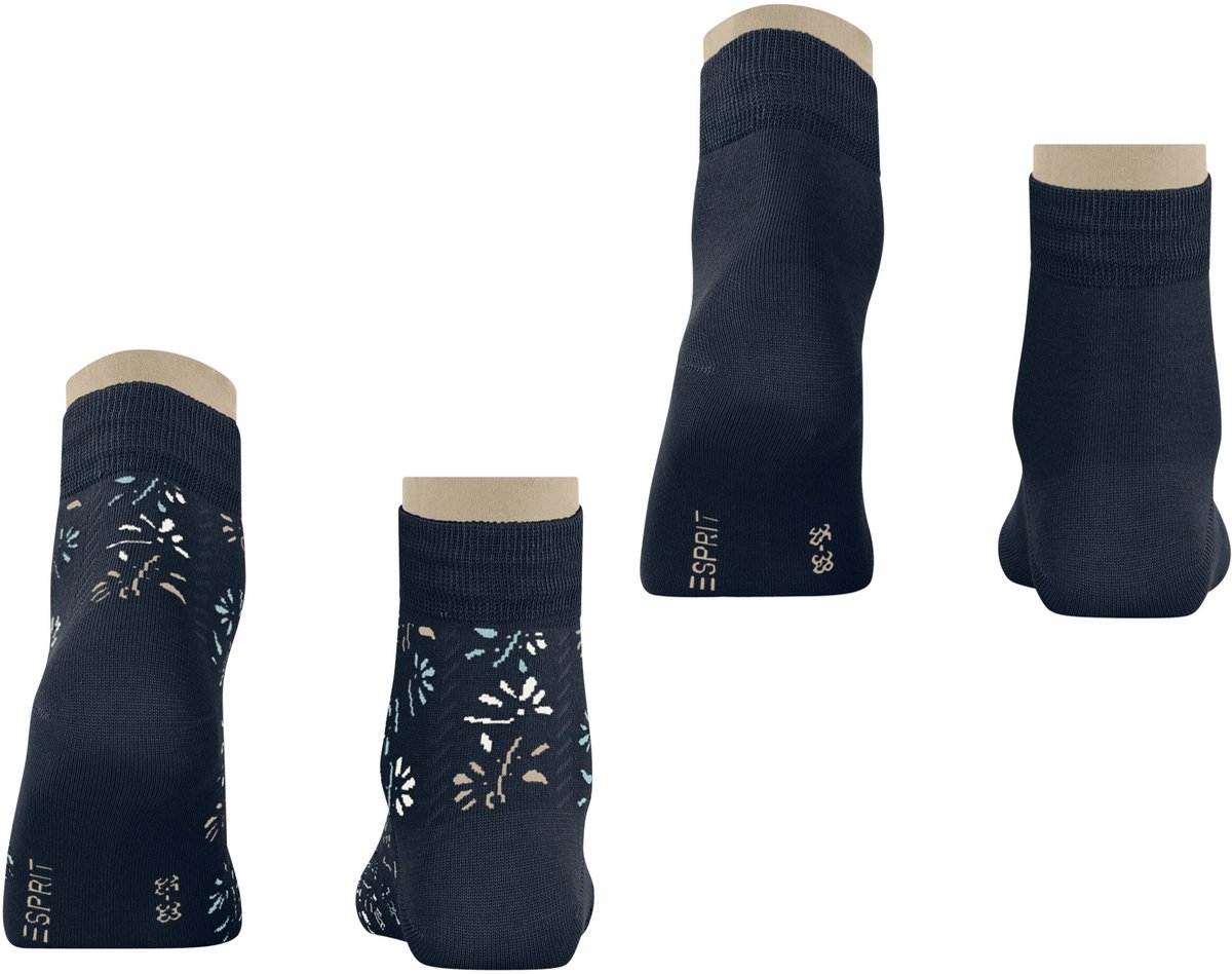 Esprit Soft Blooms 2 Pack gedessineerd katoen multipack sokken dames blauw - maat 39-42