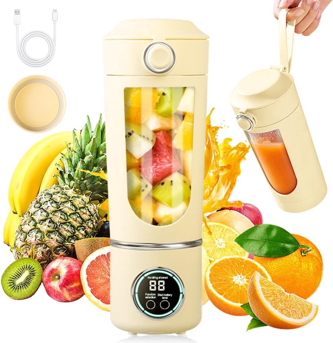 SnelShoppen - Portable Mixer 700 ml - Oplaadbare Mini Blender met 12 RVS Bladen - Smoothie Maker voor Shakes, Babyvoeding, Reizen, Sport en Kantoor -