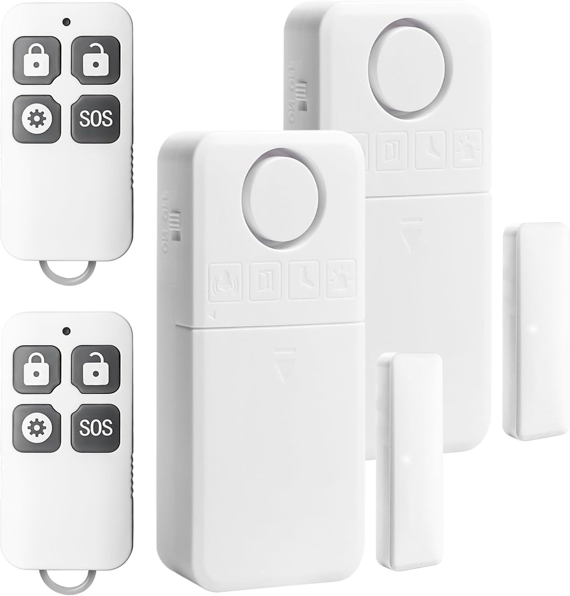 SnelShoppen - 2 stuks Raamalarm Inbraakbeveiliging, 130 dB Draadloos Deuralarm met Afstandsbediening, 4 Alarmmodi, Magnetische Sensor voor Ramen en De