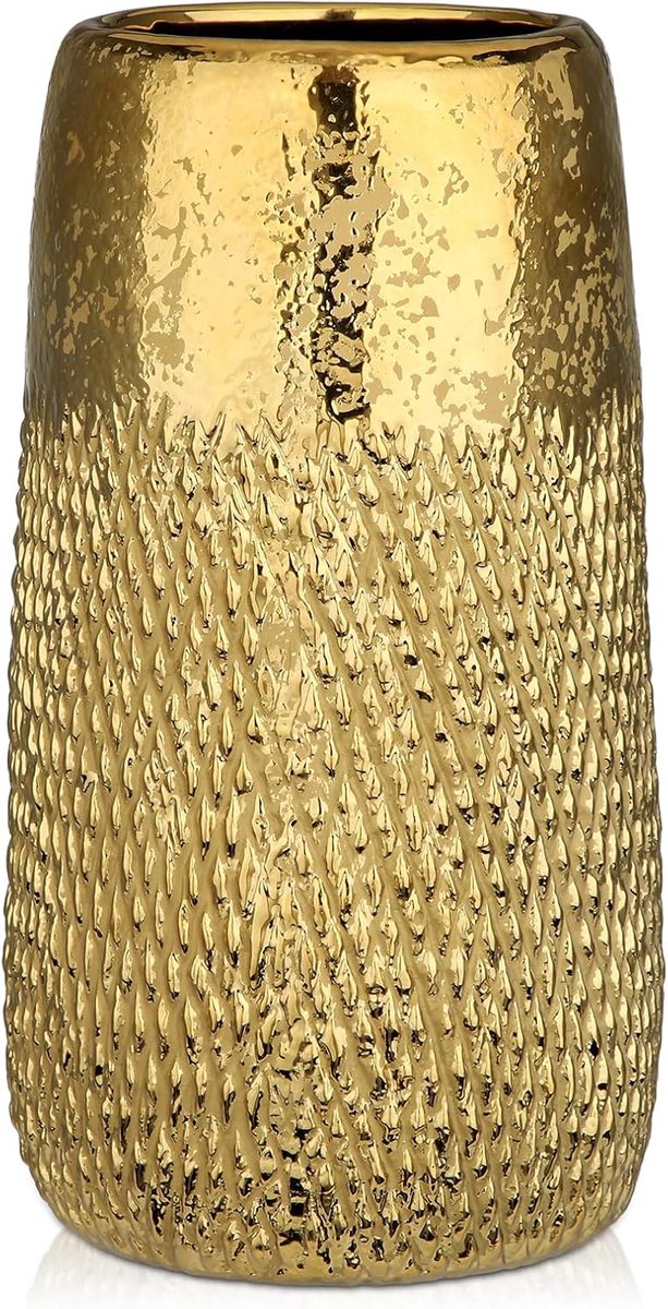SnelShoppen - Gold Vase 26cm Keramische Vazen voor Bloemen - 10.2 Inch Hoge Vintage Decoratieve Vazen voor Planten - Moderne Cilindervazen voor Woonka