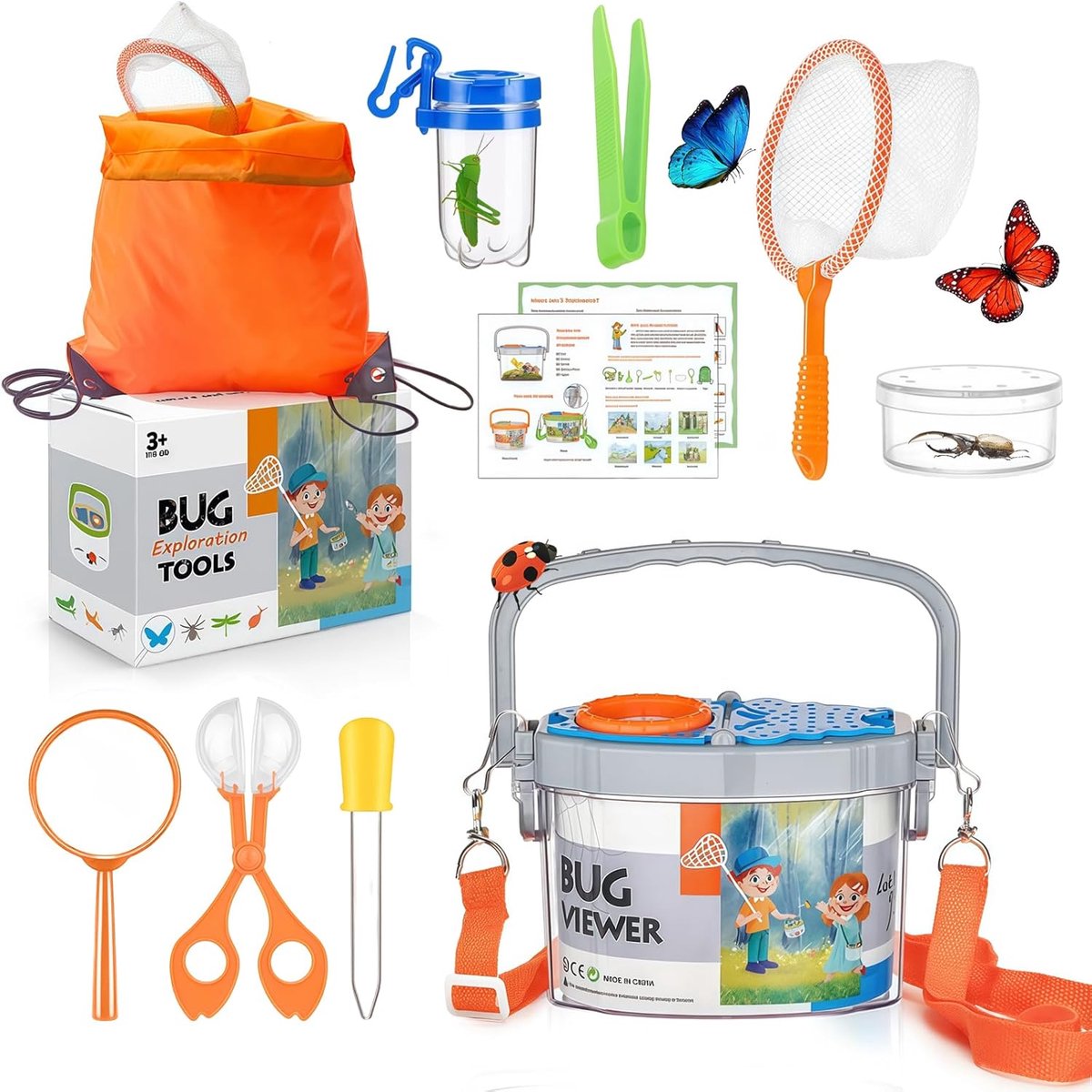 SnelShoppen - 11-delig Ontdekkingsset voor Kinderen, Insecten Vangen, Vergrootglas, Vlindernet, Buiten Speelgoed, Camping, Avontuur, Cadeau voor Jonge