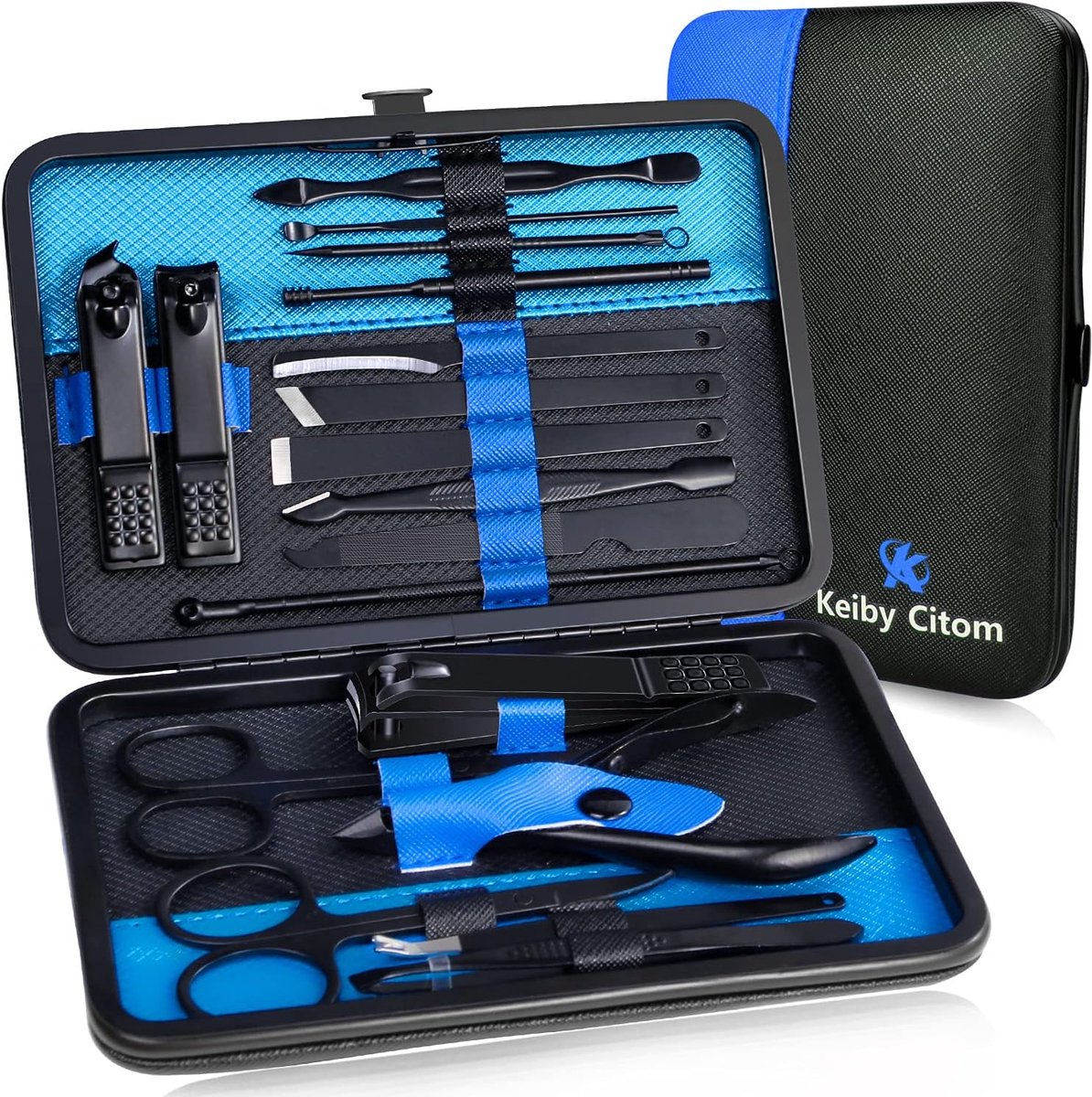SnelShoppen - Manicure Set - Professionele Nagelknipper Kit - Pedicure Kit - 18 Delen - Roestvrij Staal - Reis Nagelverzorging Gereedschap - Blauw/Zwa