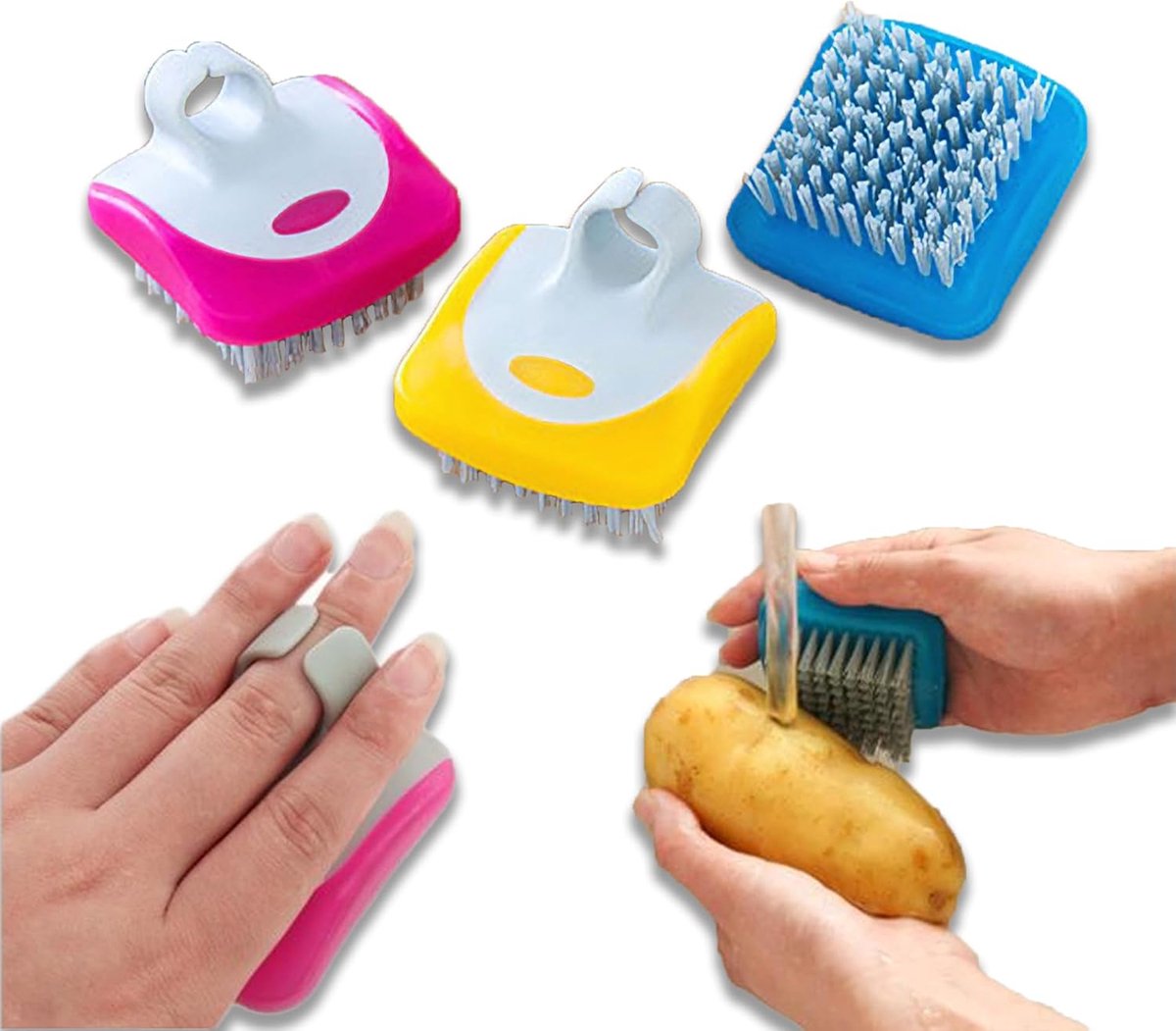SnelShoppen - 3 Stuks Groenteborstel Set - Harde Nylon Borstels voor Aardappelen en Wortelen - Ergonomische Handgreep - Effectieve Vuilverwijdering va
