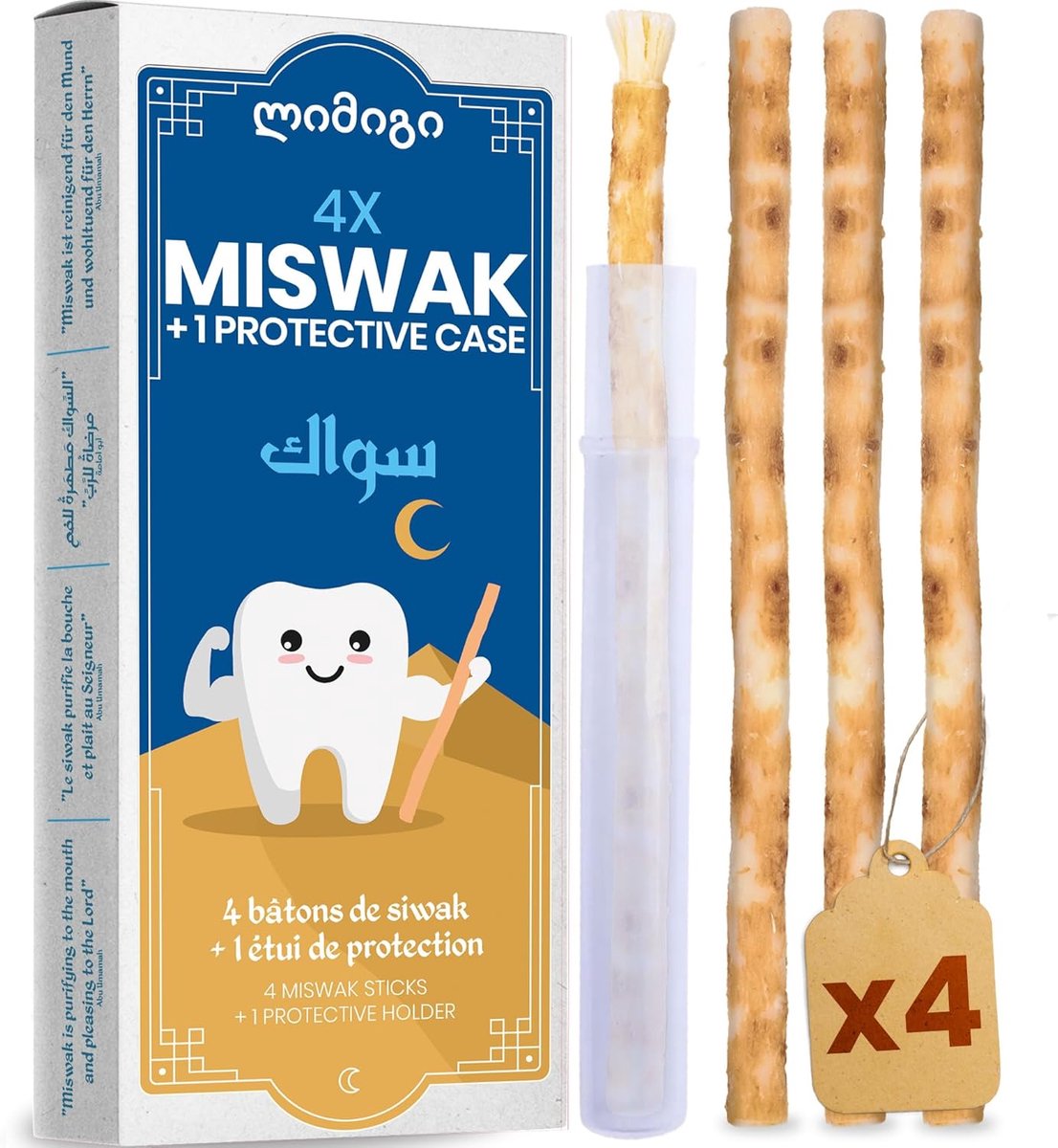 SnelShoppen - ORINKO Miswak Sticks x4 met Etui – Natuurlijke Tandverzorging met Siwak Tandenborstel Sticks – Traditionele Mondverzorging – Biologisch