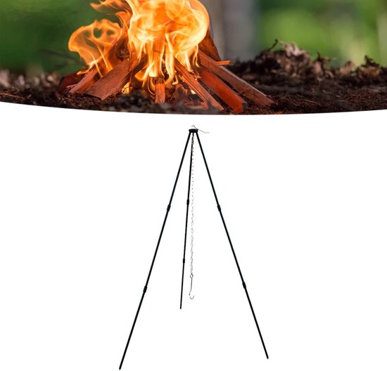 SnelShoppen - Vouwbare Campfire Kook Tripod - Aluminium Legering Tripod Camping Accessoires met Ketting en Draagtas - Ideaal voor Buiten Camping (Zwar van Snelshoppen — afbeelding 2