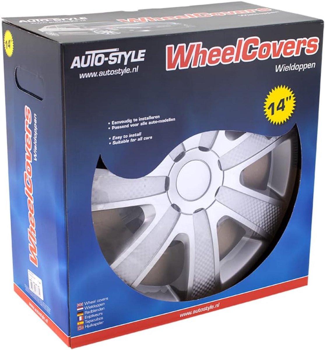 SnelShoppen - 4-delige Auto Velgen Trims Set 14-inch Zilver/Carbon Look met Logo - Hubcaps voor Auto's, Universele Pasvorm, Stijlvolle Upgrade voor Bu