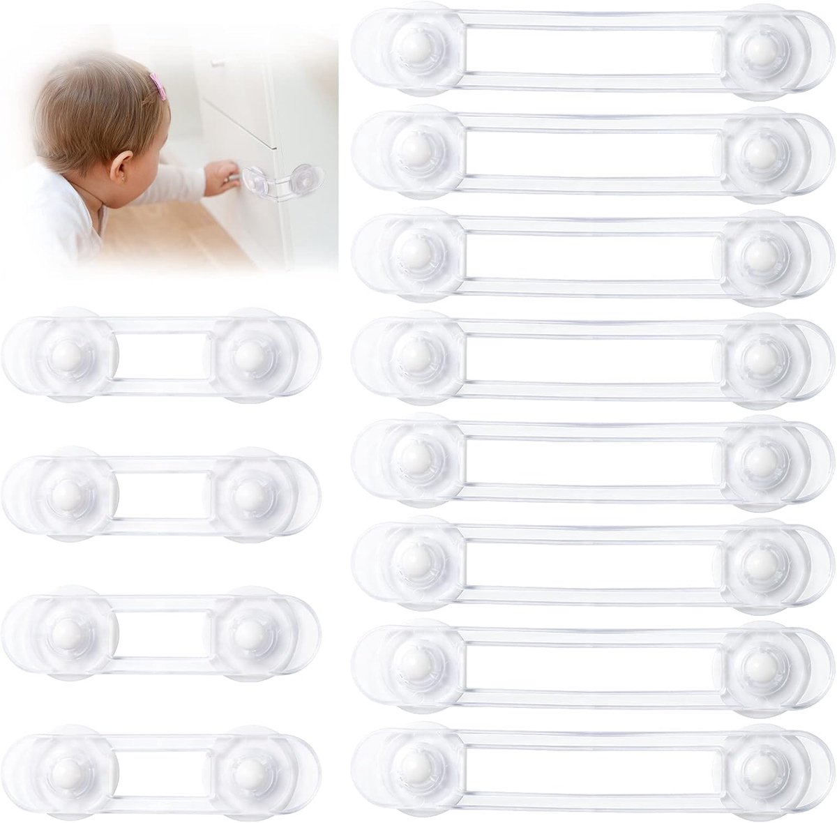 SnelShoppen - Baby Veiligheidsblok voor Deuren en Kasten - 12-delige Set met 4 Korte en 8 Lange Veiligheidsloten - Duurzaam ABS Materiaal voor Kindere