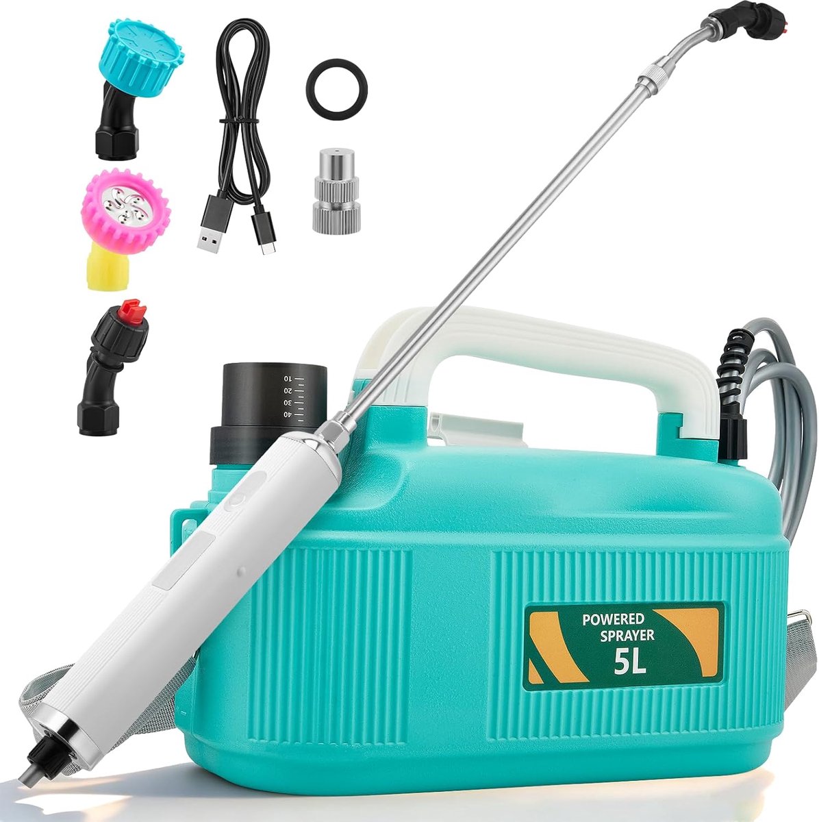 SnelShoppen - Electric Plant Sprinkler 5L, 7.4V Accu, Draadloze Drukspuit met 3 Verstelbare Spuitmonden, USB Oplaadbare Handgreep en Telescopische Sta