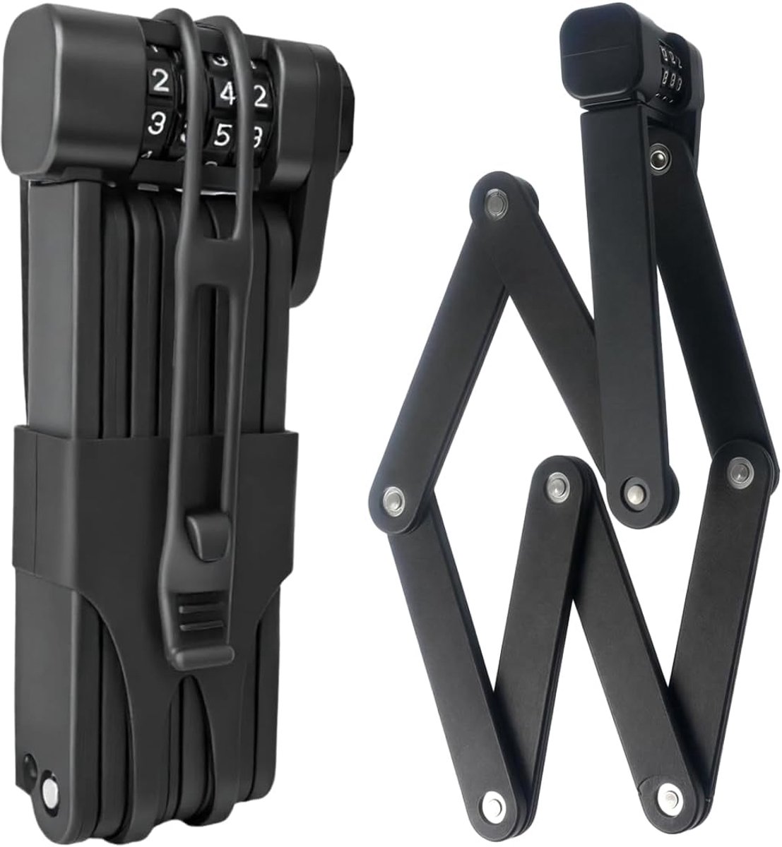 SnelShoppen - Fietskettingslot Combinatie-Vouwfietsslot voor Sleutellos - Hoogwaardig Fietsslot met Verstelbare Veilige Schakels voor E-bike, Scooter