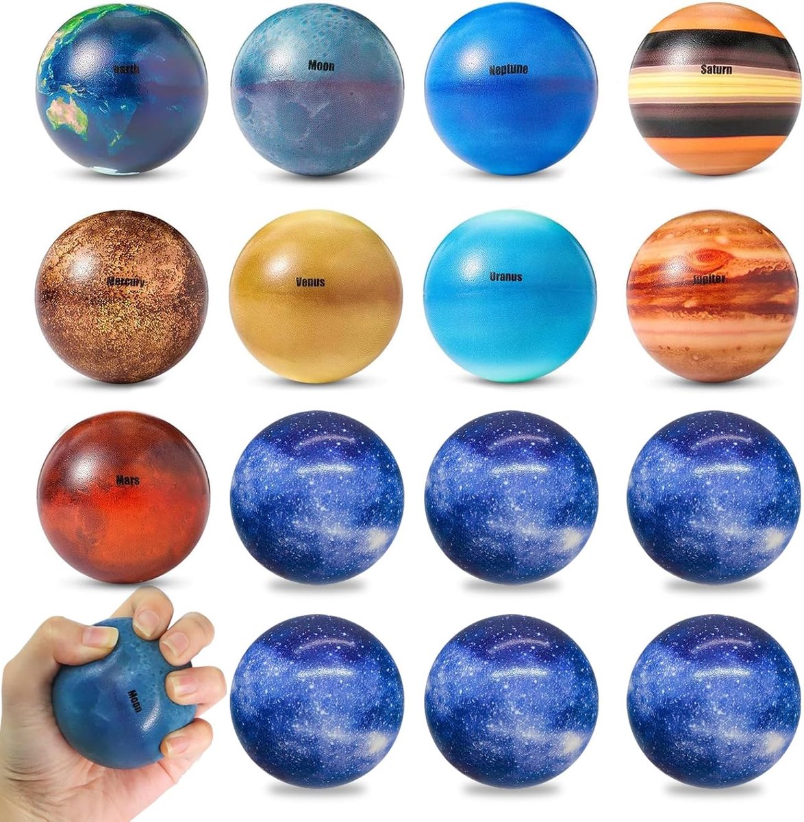 SnelShoppen - 15pcs Mini Planeten Stressballen - 2.5 Inch Zachte Anti-Stress Ballen - Schuim Buitenspeelgoed voor Kinderen - Perfect voor Feestjes en
