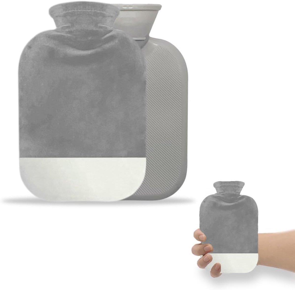 SnelShoppen - Mini Warmwaterkruik met Verwijderbare Wasbare Cover - Grijze Comfortabele 500ml Warmte Fles voor Thuis, Camping, Kinderen, Feestjes