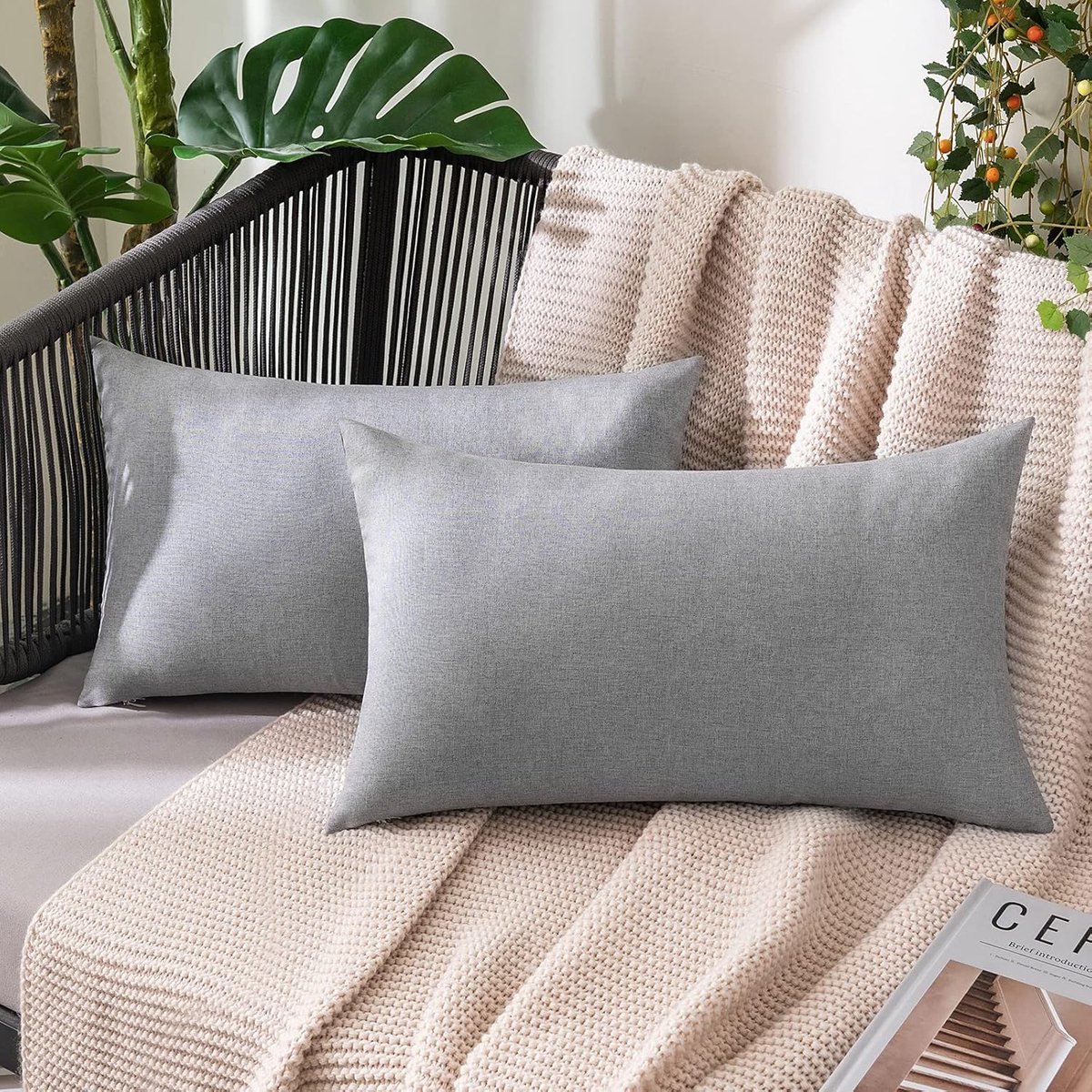 SnelShoppen - Waterdichte Buiten Kussenhoezen 40x60 cm - Lichtgrijs Polyester - Duurzaam, Ademend en Comfortabel - Perfect voor Tuin, Balkon en Campin