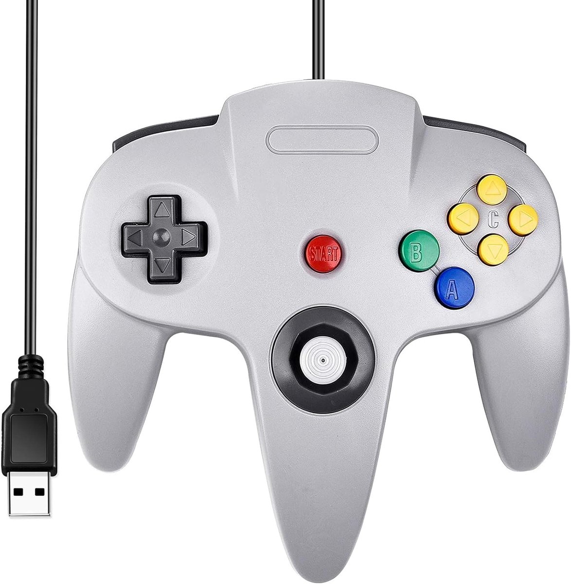 SnelShoppen - Retro N64 USB-controller Gamepad Joystick voor PC en MAC | Plug & Play, Compatibel met Raspberry Pi, Sega Genesis, Grey