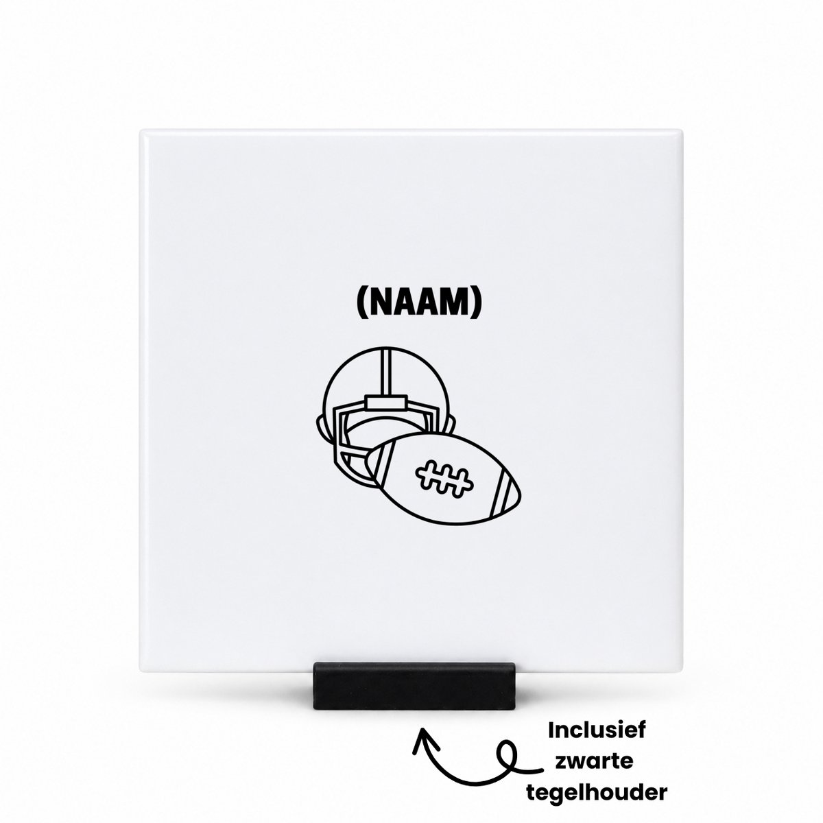 Hacebo american football helm en bal met je eigen naam tegeltje met tegelhouder - sport liefhebbers - tegeltjes met tekst - NFL - verjaardag - verjaardagscadeau - mensen die houden van american football - cadeau - spreuktegels - 10.8x10.8 CM Wit