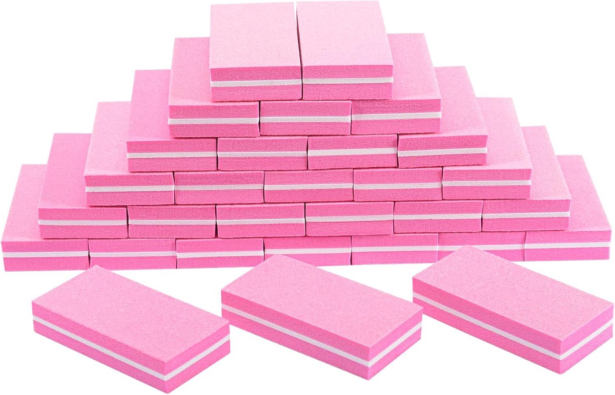 SnelShoppen - 30 Stuks Medium Nagelvijl Buffer Blok voor Acrylnagels en Gel Nagels - Roze, Herbruikbaar, Ideaal voor Thuis en Salon, 100/180