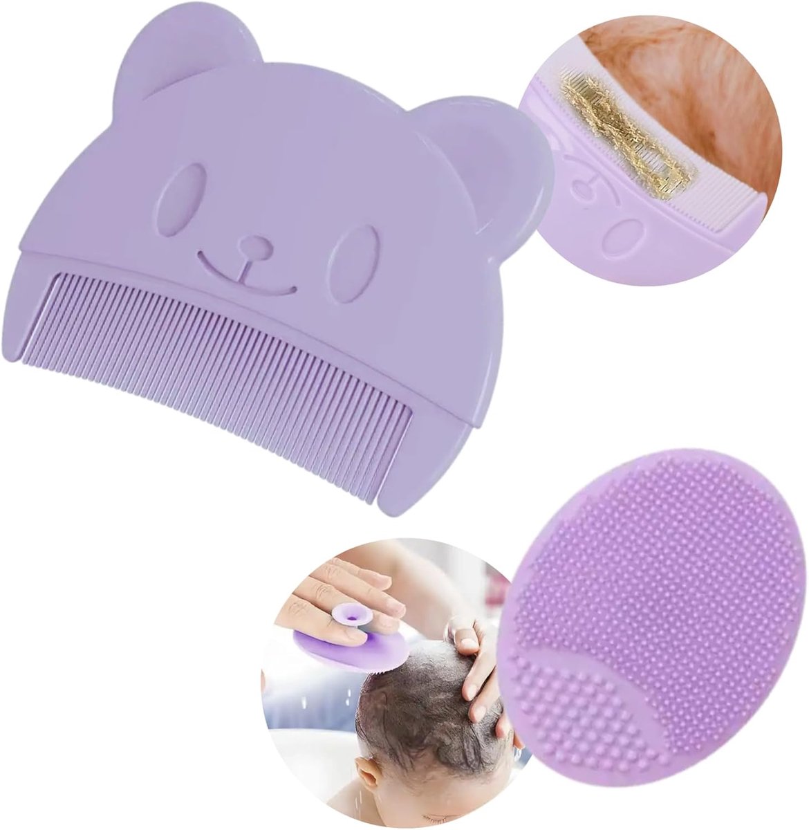 SnelShoppen - 2pcs Baby Haarborstel en Badborstel Set - Zacht Massage Kam voor Pasgeborenen - Anti-Melk Korst Borstel - BPA-vrij - Paars - Veilig voor