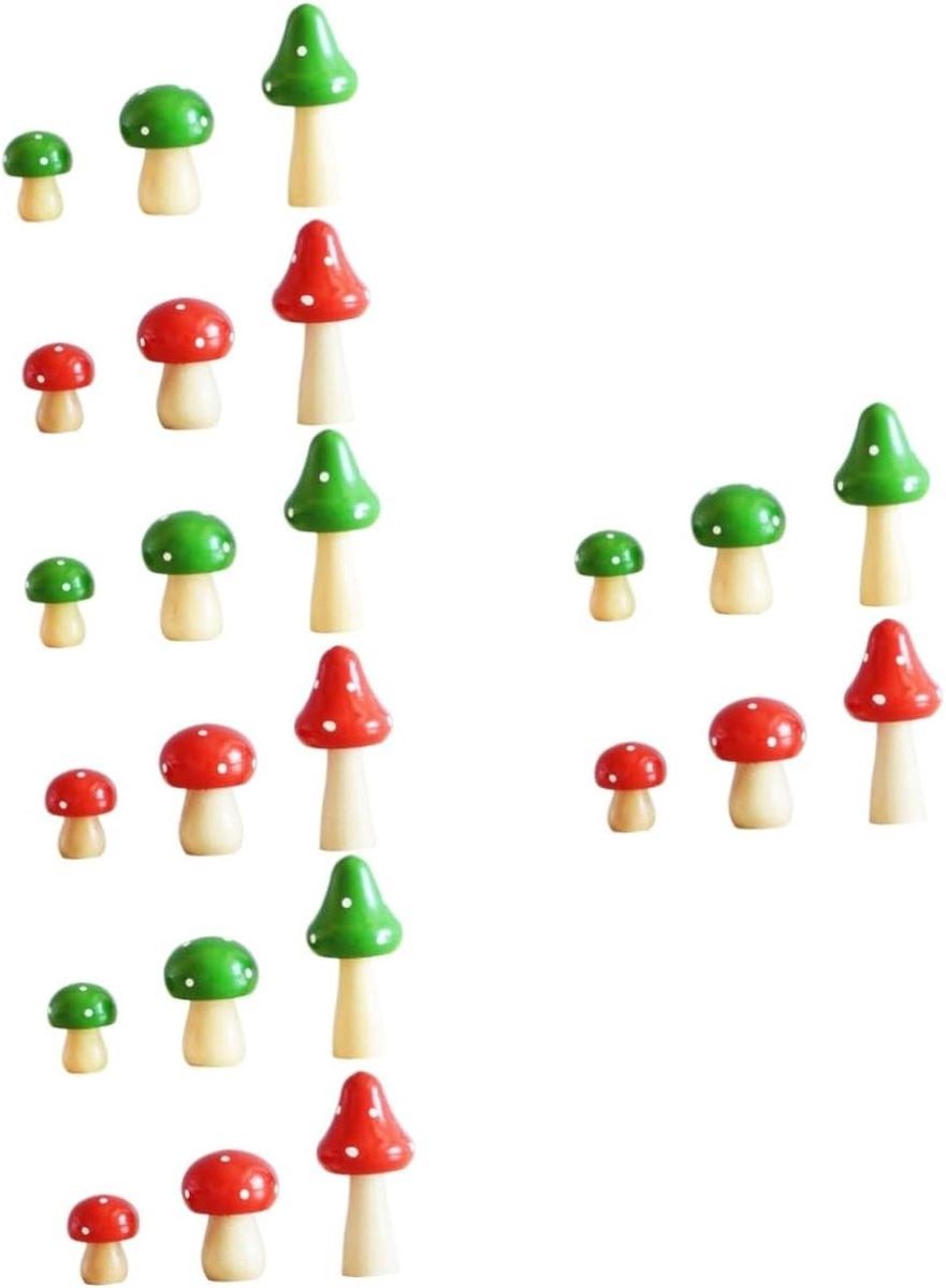 Houten Mini Paddestoelen - Tuindecoratie Beeldjes - Diorama Maken - Natuurlijke Houtlook - 24 Stuks - Rood Groen