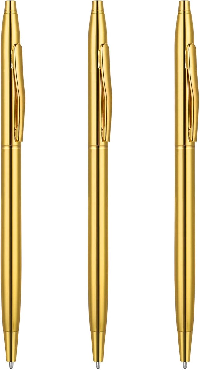 SnelShoppen - TIESOME Balpen Set van 3 Stuks - Slanke RVS Metalen Pennen - Zwart Inkt - 1mm - Perfect voor Kantoor, School, Zaken, Trouwen, Kerst (Gou