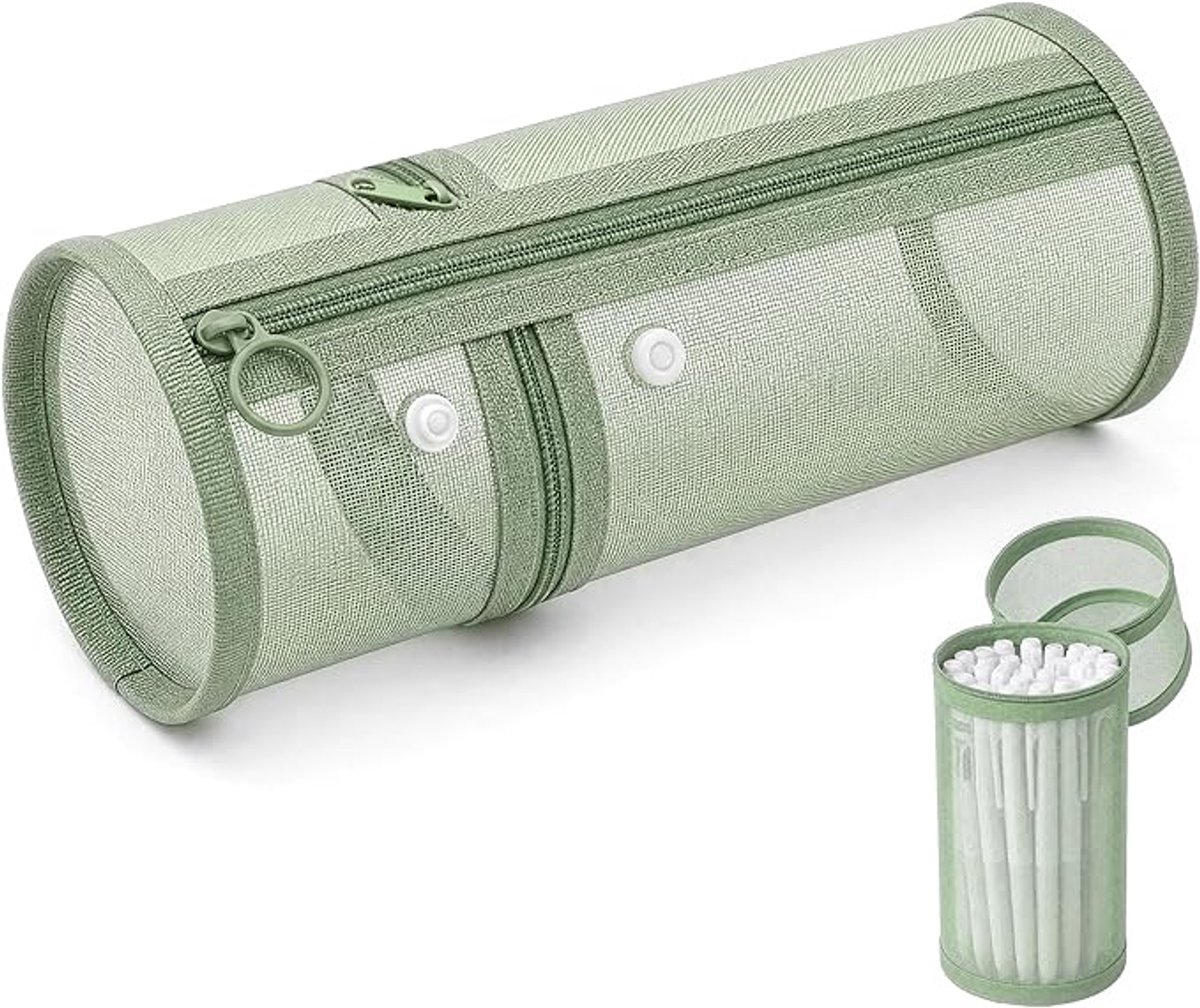 Etui voor School en Examens - Salie Groen Mesh Etui met Dubbele Rits - Stijlvolle Pennenzak voor Studenten - Compact en Duurzaam