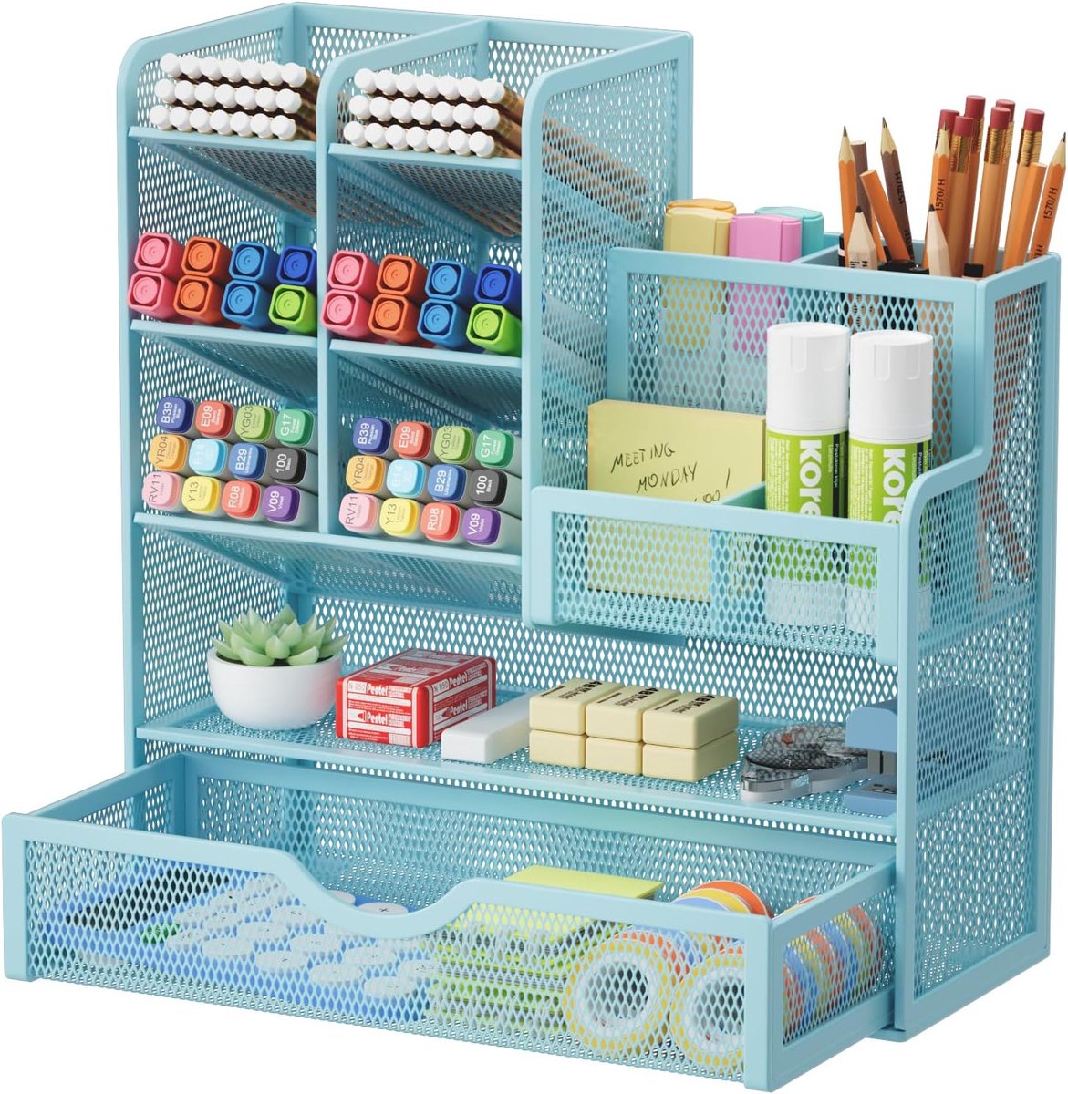 Thijox - Marbrasse Mesh Bureau Organizer - Multifunctionele Penhouder en Desktopopslag - Blauwe Stationaire Organizer voor Thuiskantoor en Werkplek