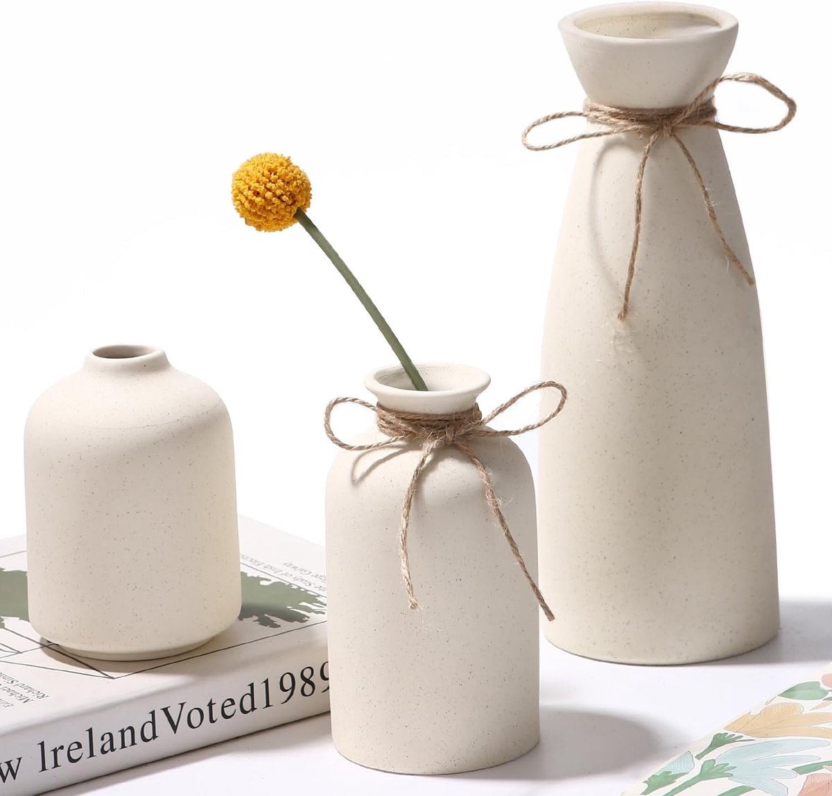 SnelShoppen - Beige Keramische Vaas Set van 3, Nordic Modern en Minimalistisch Vaas voor Interieurdecoratie, Perfect voor Bloemen en Pampasgras, Tafel