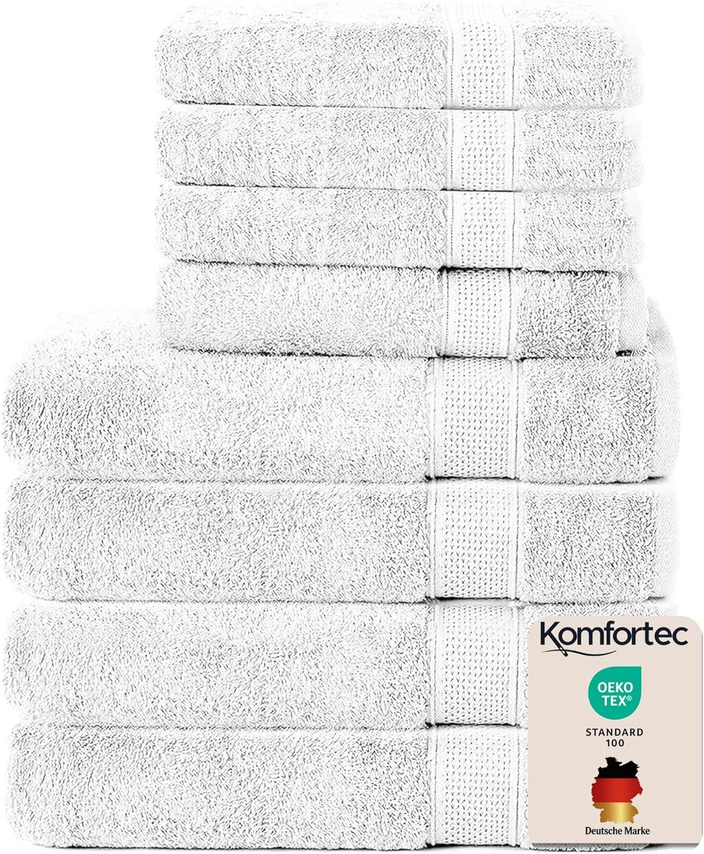 SnelShoppen - Towel Set - Set van 8 Handdoeken - 4x 50x100cm en 4x 70x140cm - 100% Katoen - Wit - Zacht, Absorberend en Duurzaam - Voor Badkamer, Spor