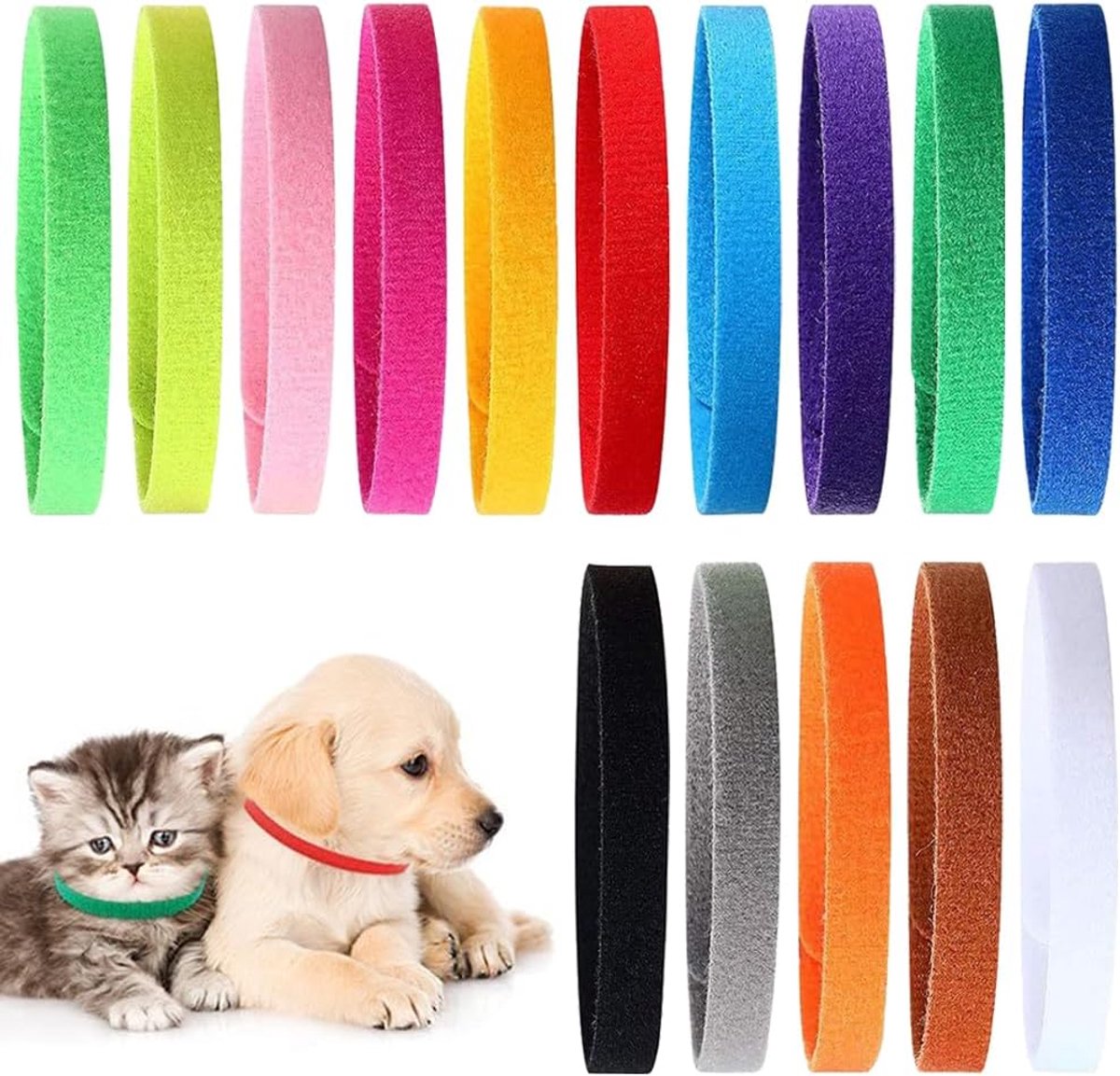 SnelShoppen - Pack van 15 Puppy ID Collars, Verstelbare Identificatiebanden, Zachte Velvet, Rekbare Straps, Diverse Kleuren voor Nieuwe Puppies en Kit