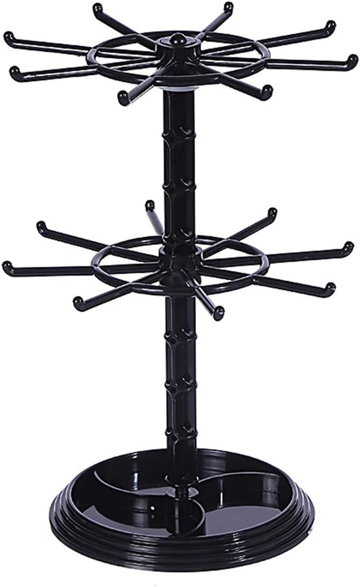 SnelShoppen - Rotating Jewelry Stand - 2-laags Sieraden Houder - Earring Holder met 16 Haken - Minimalistisch Design voor Kettingen, Armbanden en Oorb